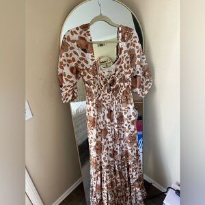 Anthropologie brown floral maxi dress